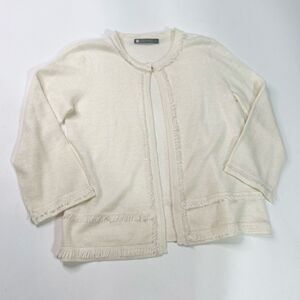 InCashmere Cardigan Womens Small Cream Linen Cashmere Blend Long Sleeve Fringe